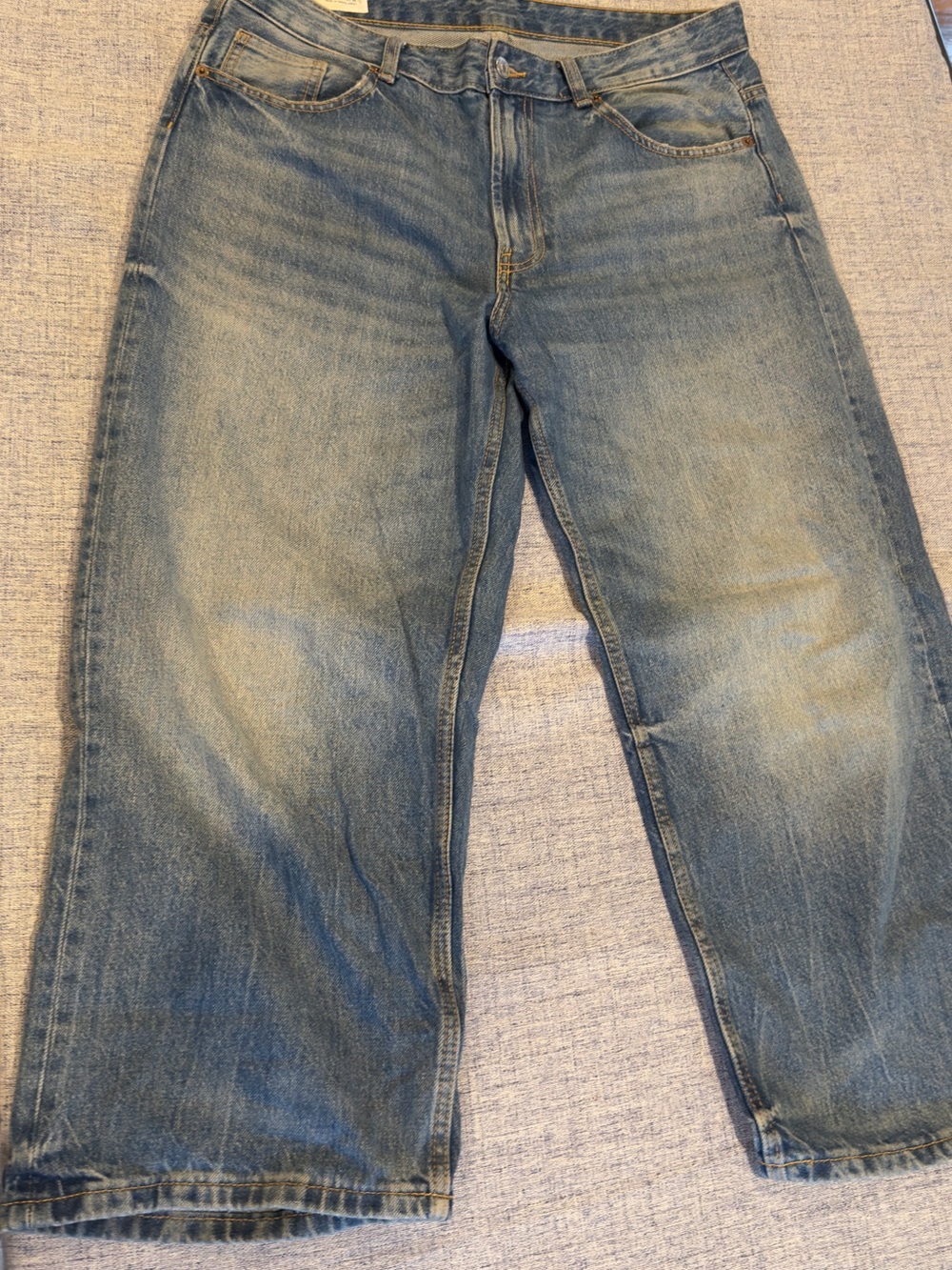 Zara Light Blue Cropped Wide-Leg Jeans
